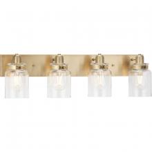  P300048-163 - Calhoun Collection Four-Light Vintage Brass Clear Glass Farmhouse Bath Vanity Light