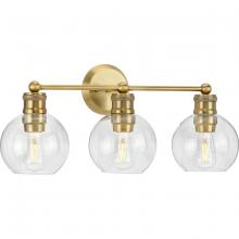  P300051-163 - Hansford Collection Three-Light Vintage Brass Clear Glass Farmhouse Bath Vanity Light