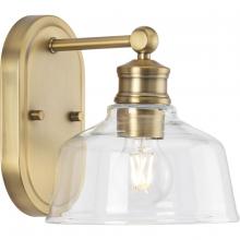  P300395-163 - Singleton Collection One-Light 7.62" Vintage Brass Farmhouse Vanity Light with Clear Glass Shade