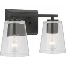  P300458-31M - Vertex Collection Two-Light Matte Black Clear Glass Contemporary Bath Light