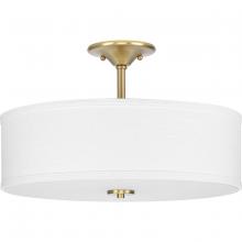  P350167-012 - Inspire Collection 18" Three-Light Transitional Satin Brass Summer Linen Glass Semi-Flush Mount