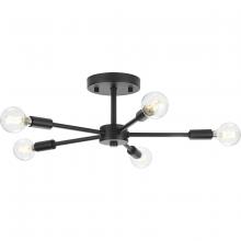  P350219-31M - Delayne Collection Five-Light Mid-Century Modern Matte Black Semi-Flush Mount Light