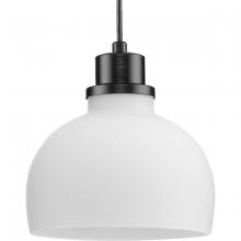  P500406-31M - Garris Collection One-Light Matte Black Etched Opal Glass Transitional Mini-Pendant