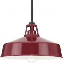  P550116-039 - Cedar Springs Collection One-Light Textured Black Red Metal Shade Farmhouse Outdoor Hanging Light