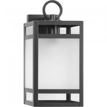  P560342-31M - Parrish Collection One-Light Matte Black Clear and Etched Glass Modern Craftsman Outdoor Medium Wall