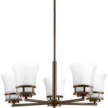  P4613-20 - Cascadia Collection Five-Light Antique Bronze Etched Glass Coastal Chandelier Light