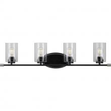  P300279-031 - Riley Collection Four-Light Matte Black Clear Glass Modern Bath Vanity Light