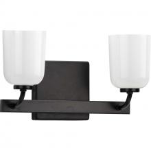  P300281-031 - Moore Collection Two-Light Matte Black White Opal Glass Luxe Bath Vanity Light