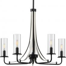  P400209-031 - Riley Collection Five-Light Matte Black Clear Glass New Traditional Chandelier Light