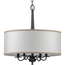  P400218-031 - Durrell Collection Four-Light Matte Black Sailcloth Linen Fabric Shade Coastal Chandelier Light