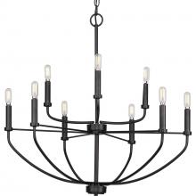  P400228-031 - Leyden Collection Nine-Light Matte Black Farmhouse Style Chandelier Light