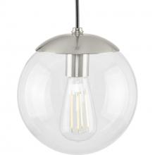  P500309-009 - Atwell Collection 8-inch Brushed Nickel and Clear Glass Globe Small Hanging Pendant Light