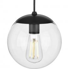  P500309-031 - Atwell Collection 8-inch Matte Black and Clear Glass Globe Small Hanging Pendant Light