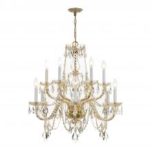  1135-PB-CL-S - Traditional Crystal 12 Light Swarovski Strass Crystal Polished Brass Chandelier