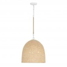  JSP-10533-MT - Jasper 3 Light Matte White + Natural Wood Pendant