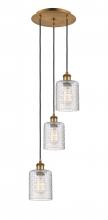  113B-3P-BB-G112C-5CL - Cobbleskill - 3 Light - 12 inch - Brushed Brass - Cord Hung - Multi Pendant