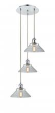  113B-3P-PC-G132 - Orwell - 3 Light - 15 inch - Polished Chrome - Cord Hung - Multi Pendant