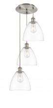  113B-3P-SN-GBD-92 - Bristol - 3 Light - 16 inch - Brushed Satin Nickel - Cord Hung - Multi Pendant