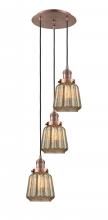  113F-3P-AC-G146 - Chatham - 3 Light - 14 inch - Antique Copper - Cord hung - Multi Pendant