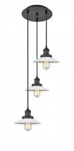  113F-3P-BK-G1 - Halophane - 3 Light - 16 inch - Matte Black - Cord hung - Multi Pendant