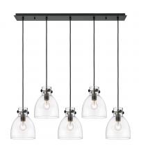  125-410-1PS-BK-G412-8CL - Newton Bell - 5 Light - 40 inch - Matte Black - Linear Pendant