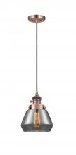  201CSW-AC-G173 - Fulton - 1 Light - 7 inch - Antique Copper - Cord hung - Mini Pendant