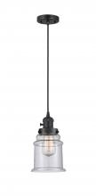  201CSW-BK-G184 - Canton - 1 Light - 6 inch - Matte Black - Cord hung - Mini Pendant