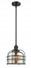  201S-BK-G78-CE - Bell Cage - 1 Light - 9 inch - Matte Black - Stem Hung - Mini Pendant