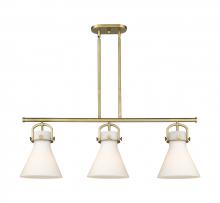  410-3I-BB-G411-10WH - Newton Cone - 3 Light - 42 inch - Brushed Brass - Island Light