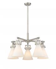  411-5CR-SN-G411-7WH - Newton Cone - 5 Light - 26 inch - Satin Nickel - Chandelier