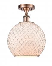  516-1C-AC-G121-10CSN-LED - Farmhouse Chicken Wire - 1 Light - 10 inch - Antique Copper - Semi-Flush Mount