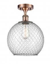  516-1C-AC-G122-10CBK-LED - Farmhouse Chicken Wire - 1 Light - 10 inch - Antique Copper - Semi-Flush Mount