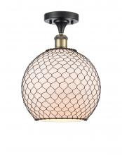  516-1C-BAB-G121-10CBK-LED - Farmhouse Chicken Wire - 1 Light - 10 inch - Black Antique Brass - Semi-Flush Mount