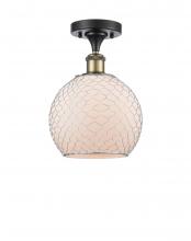  516-1C-BAB-G121-8CSN-LED - Farmhouse Chicken Wire - 1 Light - 8 inch - Black Antique Brass - Semi-Flush Mount