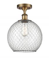  516-1C-BB-G122-10CBK-LED - Farmhouse Chicken Wire - 1 Light - 10 inch - Brushed Brass - Semi-Flush Mount