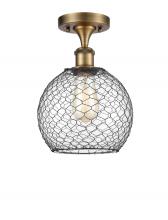  516-1C-BB-G122-8CBK-LED - Farmhouse Chicken Wire - 1 Light - 8 inch - Brushed Brass - Semi-Flush Mount