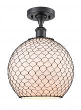  516-1C-BK-G121-10CBK-LED - Farmhouse Chicken Wire - 1 Light - 10 inch - Matte Black - Semi-Flush Mount