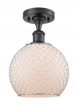  516-1C-BK-G121-8CSN-LED - Farmhouse Chicken Wire - 1 Light - 8 inch - Matte Black - Semi-Flush Mount