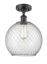  516-1C-BK-G122-10CSN-LED - Farmhouse Chicken Wire - 1 Light - 10 inch - Matte Black - Semi-Flush Mount