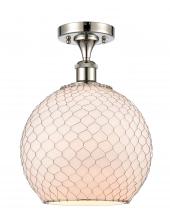  516-1C-PN-G121-10CSN-LED - Farmhouse Chicken Wire - 1 Light - 10 inch - Polished Nickel - Semi-Flush Mount