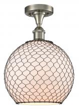  516-1C-SN-G121-10CBK-LED - Farmhouse Chicken Wire - 1 Light - 10 inch - Brushed Satin Nickel - Semi-Flush Mount