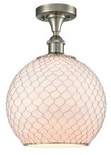  516-1C-SN-G121-10CSN-LED - Farmhouse Chicken Wire - 1 Light - 10 inch - Brushed Satin Nickel - Semi-Flush Mount