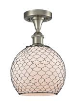  516-1C-SN-G121-8CBK-LED - Farmhouse Chicken Wire - 1 Light - 8 inch - Brushed Satin Nickel - Semi-Flush Mount