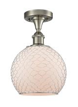  516-1C-SN-G121-8CSN-LED - Farmhouse Chicken Wire - 1 Light - 8 inch - Brushed Satin Nickel - Semi-Flush Mount