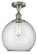  516-1C-SN-G122-10CBK-LED - Farmhouse Chicken Wire - 1 Light - 10 inch - Brushed Satin Nickel - Semi-Flush Mount