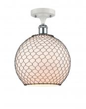  516-1C-WPC-G121-10CBK-LED - Farmhouse Chicken Wire - 1 Light - 10 inch - White Polished Chrome - Semi-Flush Mount