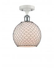  516-1C-WPC-G121-8CBK-LED - Farmhouse Chicken Wire - 1 Light - 8 inch - White Polished Chrome - Semi-Flush Mount