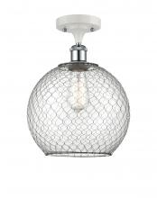  516-1C-WPC-G122-10CBK-LED - Farmhouse Chicken Wire - 1 Light - 10 inch - White Polished Chrome - Semi-Flush Mount