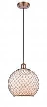  516-1P-AC-G121-10CBK-LED - Farmhouse Chicken Wire - 1 Light - 10 inch - Antique Copper - Cord hung - Mini Pendant