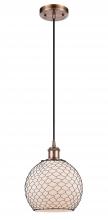 Innovations Lighting 516-1P-AC-G121-8CBK-LED - Farmhouse Chicken Wire - 1 Light - 8 inch - Antique Copper - Cord hung - Mini Pendant